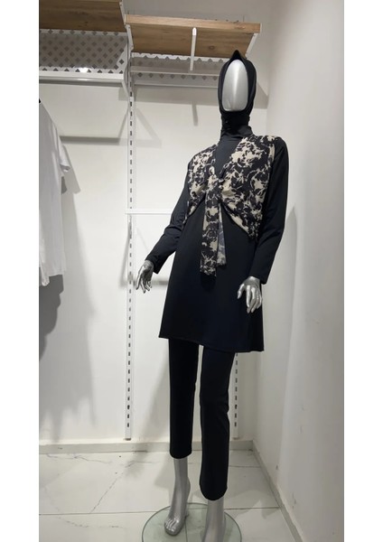 Önden Bağlamalı 3 Parça Tam Kapalı Tesettür Mayo Büyük Beden modelleri