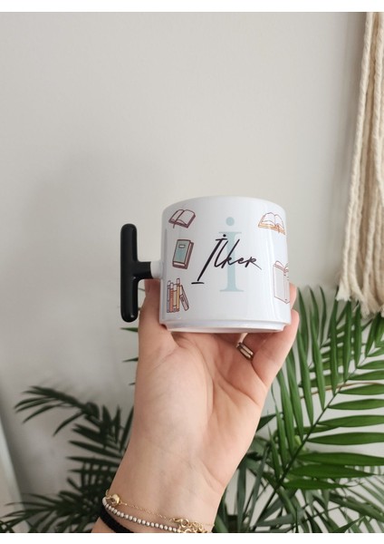 Isme Özel Kişiye Özel Porselen Kitap Desenli T Kupa Bardak Latte Fincanı