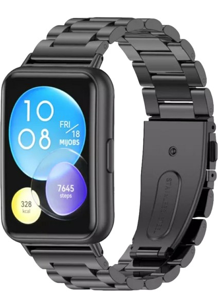 Huawei Watch Fit 2 Uyumlu Paslanmaz Çelik Kordon Pim Çevirici Aparat ile Siyah