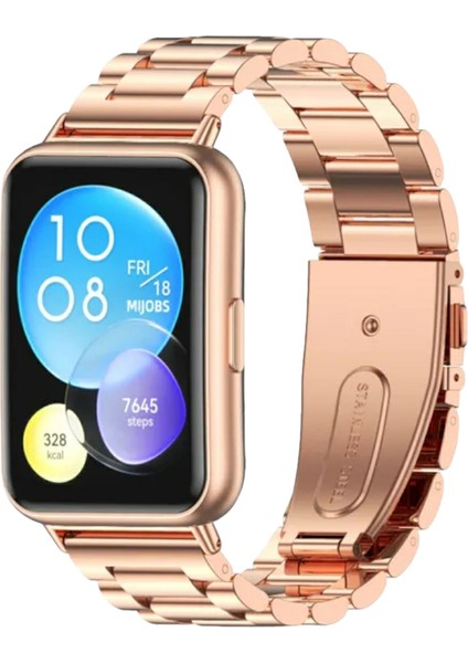 Huawei Watch Fit 2 Uyumlu Paslanmaz Çelik Kordon Pim Çevirici Aparatı ile Rose Gold