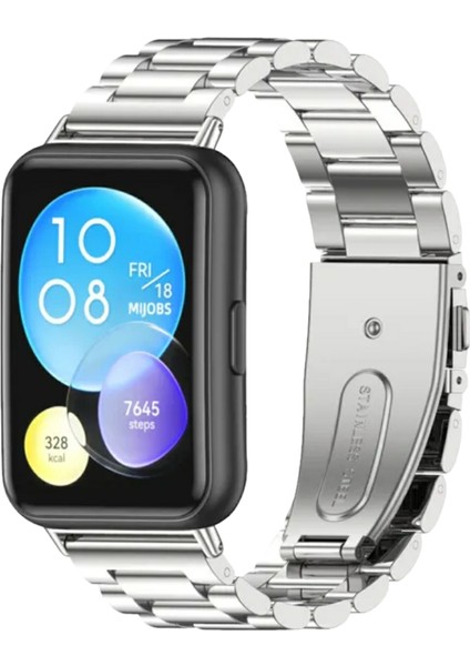 Huawei Watch Fit 2 Uyumlu Paslanmaz Çelik Kordon Pim Çevirici Aparat ile Gümüş