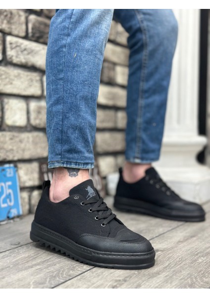 BA0328 Boa Kalın Yüksek Taban Smile Desenli Siyah Spor Erkek Ayakkabı