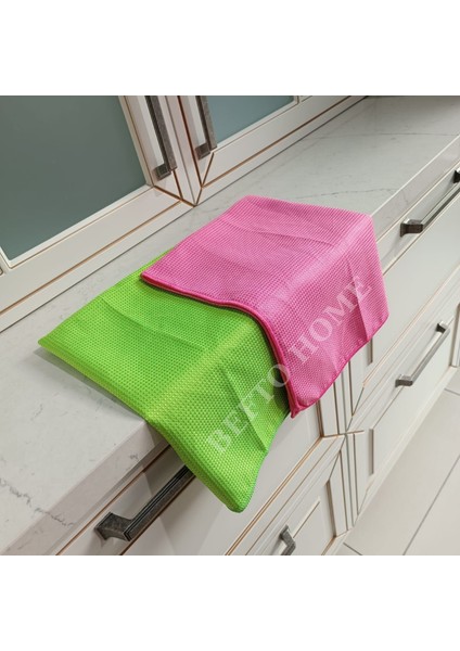Yeşil Pembe 2 Adet 50 x 70 cm Mikrofiber Süper Cam, Temizlik, Sihirli Bez, Araba Silme Bezi