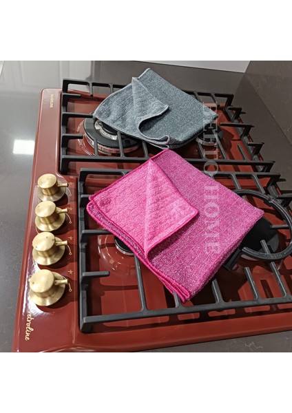 Pembe, Gri 2 Adet 40X40 cm Mikrofiber Duşakabin Temizlik Bezi, Simli Bez, Ocak Silme Bezi