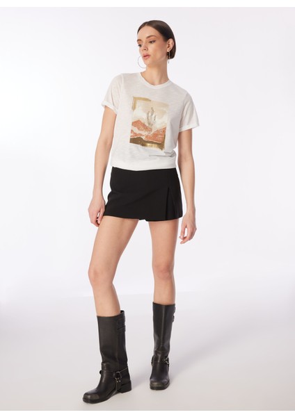 Bisiklet Yaka Baskılı Kırık Beyaz Kadın T-Shirt F4SL-TST0644 fiyatları