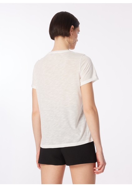 Bisiklet Yaka Baskılı Kırık Beyaz Kadın T-Shirt F4SL-TST0644 indirimleri