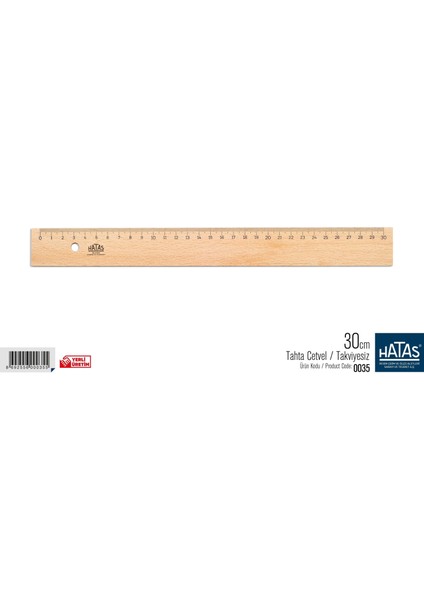 Tahta Cetvel ( Takviyesiz ) 30 Cm. No:0035