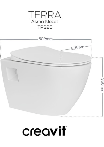 TP325 Terra Kanallı Asma Klozet, Creavit Duck Yavaş Kapanır Kapak