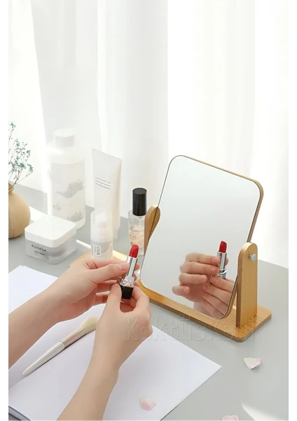 Ahşap Makyaj Aynası 360° Dönebilen Pratik Birleştirilebilir Yüksek Görüntü Kaliteli Masa Aynası Make Up Mirror