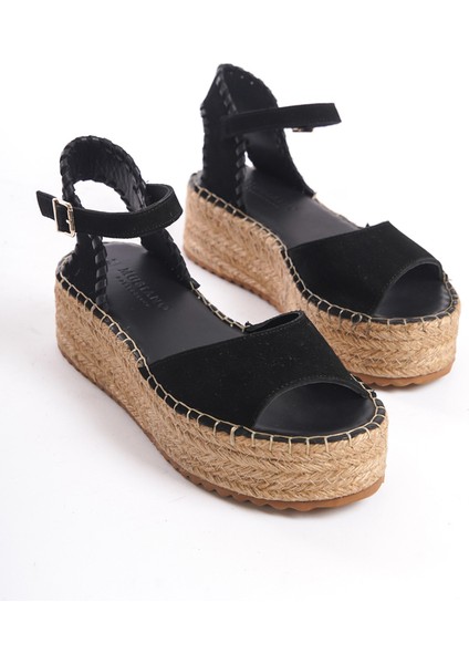 Kadın Süet Platform Espadril Siyah -MCRGN290-S