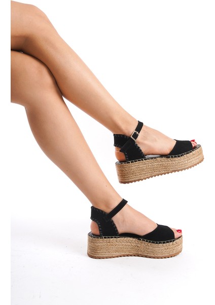 Kadın Süet Platform Espadril Siyah -MCRGN290-S