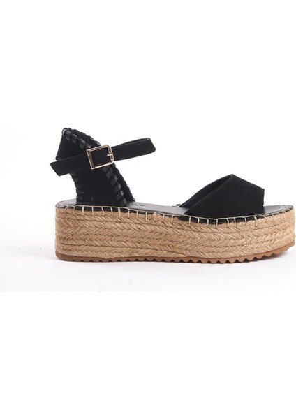 Kadın Süet Platform Espadril Siyah -MCRGN290-S