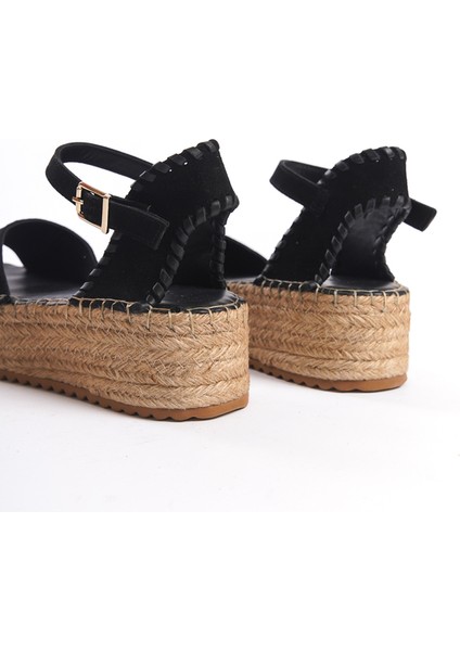 Kadın Süet Platform Espadril Siyah -MCRGN290-S