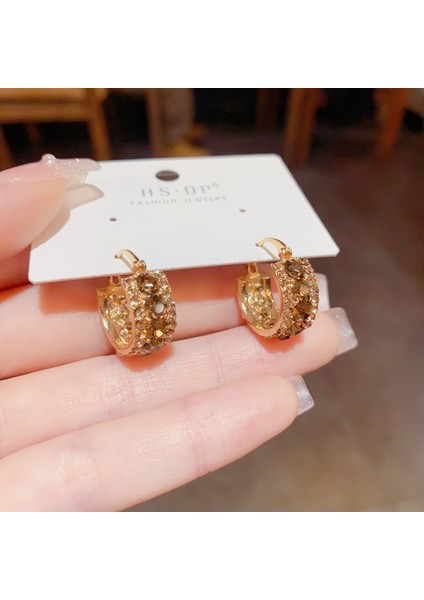 Niş Tasarımlı Zarif Kahverengi Zirkon Küpeler, Modaya Uygun ve Üst Düzey Internet Ünlü Küpeleri (Yurt Dışından) modelleri