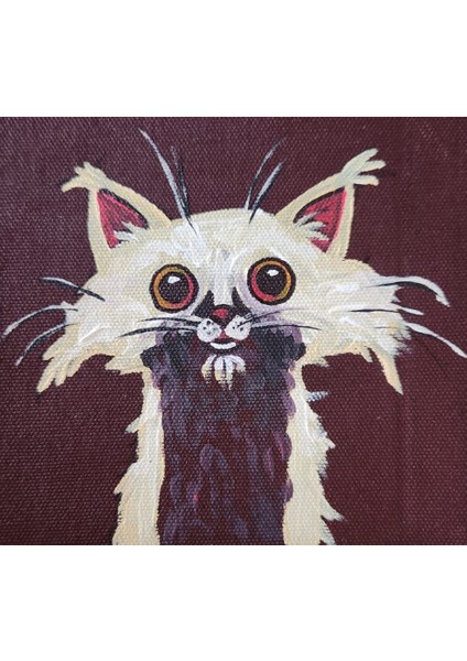 Beyaz Kedi Mini Tablo 12X12CM
