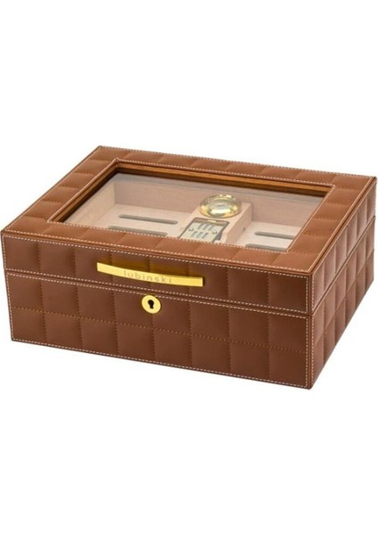 Deri Camlı Humidor Puro Kutusu Kahve 50S