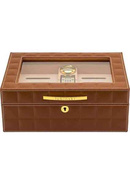 Deri Camlı Humidor Puro Kutusu Kahve 50S