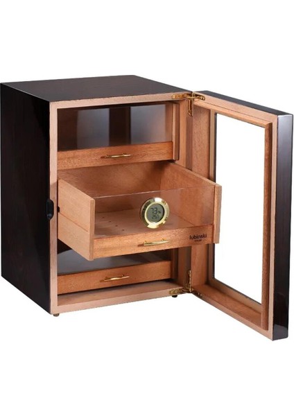 Camlı 3 Çekmeceli Humidor Puro Kutusu Maun 100s