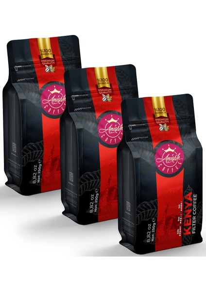 Kenya %100 Arabica Premium Filtre Kahve 3X250G | Orta Kavrulmuş (Medium Roast)