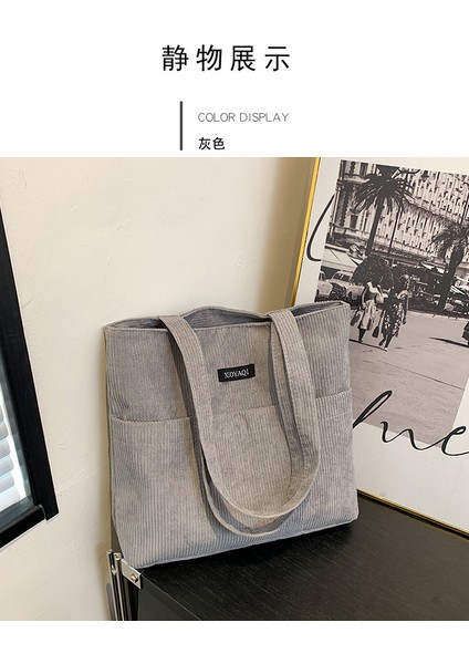 Yeni Kadife Kadın Çantası Tote Kanvas Çanta Taşınabilir Büyük Kapasiteli Batı Tarzı Öğrenci Ders Omuz Yumuşak Çanta Alışveriş Çantası (Yurt Dışından)