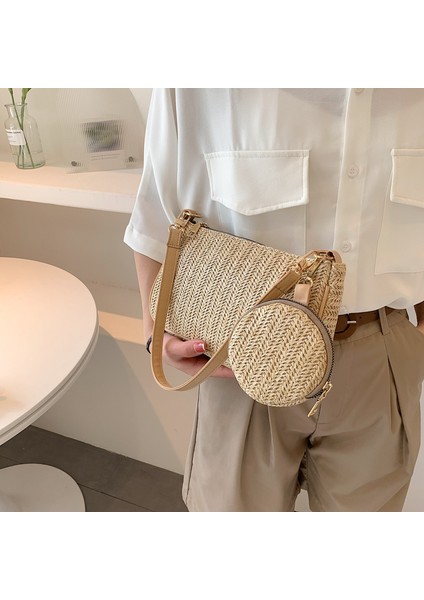 Yeni Bahar Hasır Çanta Kadın 2024 Kore Tarzı Omuz Koltukaltı Çanta Batı Tarzı Küçük Para Çantası Plaj El Küçük Kare Çanta (Yurt Dışından)