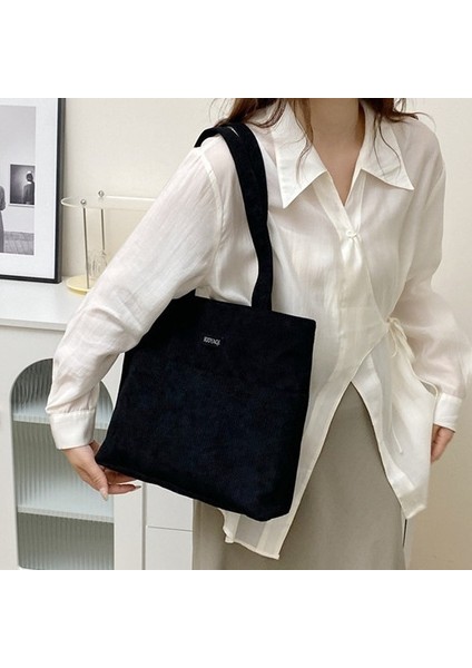 Yeni Kadife Kadın Çantası Tote Kanvas Çanta Taşınabilir Büyük Kapasiteli Batı Tarzı Öğrenci Ders Omuz Yumuşak Çanta Alışveriş Çantası (Yurt Dışından) indirimleri
