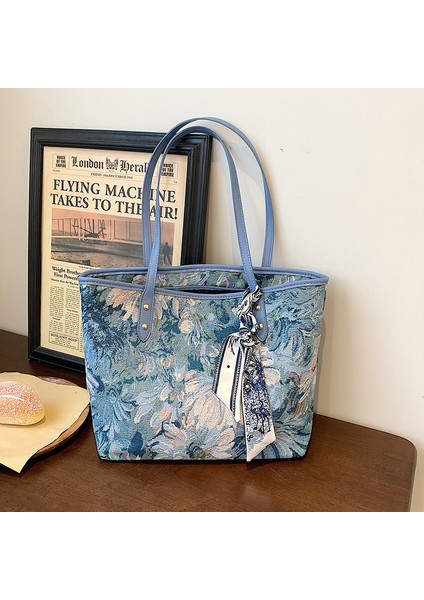 Işe Gidip Gelirken Büyük Kapasiteli Çanta 2024 Sonbahar ve Kış Yeni Kadın Çantası Moda Retro Omuzdan Askili Çanta Popüler High-End Tote Çanta (Yurt Dışından)