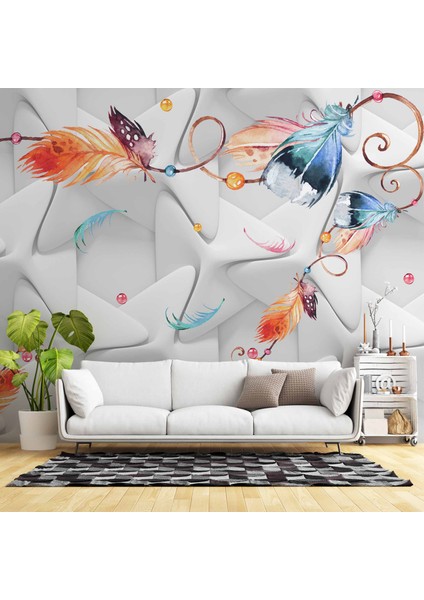 Renkli Tüy Desenli Geometrik Şekilli 3 Boyutlu 3d Duvar Kağıdı