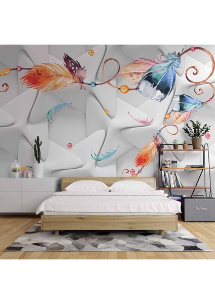 Renkli Tüy Desenli Geometrik Şekilli 3 Boyutlu 3d Duvar Kağıdı fiyatları