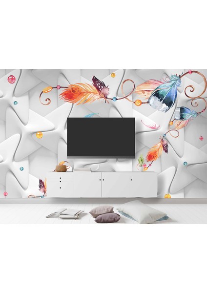 Renkli Tüy Desenli Geometrik Şekilli 3 Boyutlu 3d Duvar Kağıdı modelleri