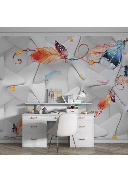 Renkli Tüy Desenli Geometrik Şekilli 3 Boyutlu 3d Duvar Kağıdı fırsatları
