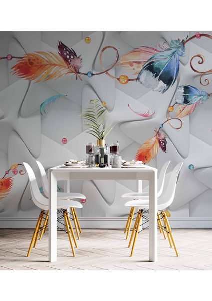 Renkli Tüy Desenli Geometrik Şekilli 3 Boyutlu 3d Duvar Kağıdı indirimleri