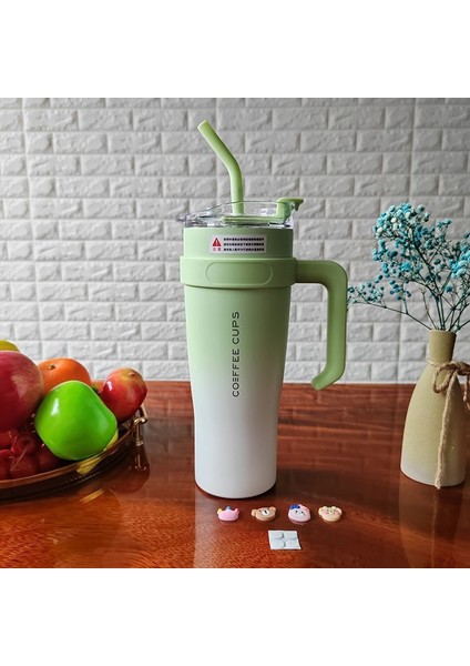 Big Mac Paslanmaz Çelik Termos Bardak 40 Oz Büyük Kapasiteli Saplı Araba Bardağı Yüksek Görünümlü Saman Su Bardağı (Yurt Dışından)