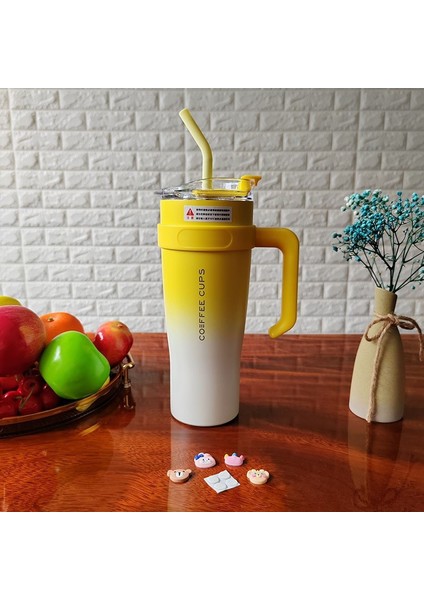 Big Mac Paslanmaz Çelik Termos Bardak 40 Oz Büyük Kapasiteli Saplı Araba Bardağı Yüksek Görünümlü Saman Su Bardağı (Yurt Dışından)