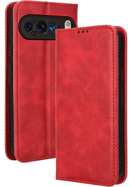 Google Piksel 9 Pro Pu Deri Manyetik Kapatma Telefon Kılıfı (Yurt Dışından)