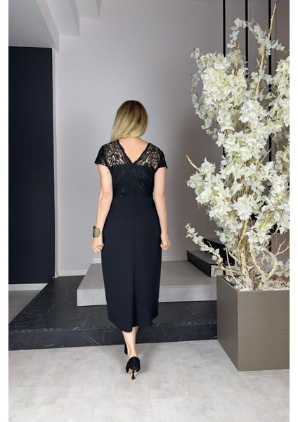 G0963 Dantel Detaylı Abiye Elbise Siyah fırsatları