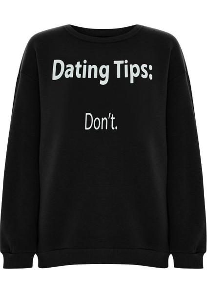 Baskılı Düz Renk Sweatshirt -Siyah