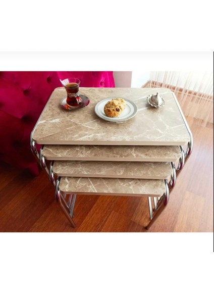 4'lü Açık Kahve Metal Krom Nikel Ayaklı Zigon Sehpa fiyatları