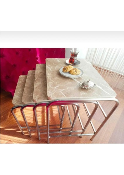 4'lü Açık Kahve Metal Krom Nikel Ayaklı Zigon Sehpa modelleri