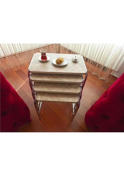 4'lü Açık Kahve Metal Krom Nikel Ayaklı Zigon Sehpa fırsatları