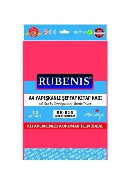 Kitap Kabı A4 Yapışkanlı Buzlu Şeffaf Kırmızı 10 Lu