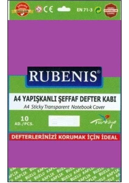 Kitap Kabı A4 Yapışkanlı Buzlu Şeffaf Mor 10 Lu