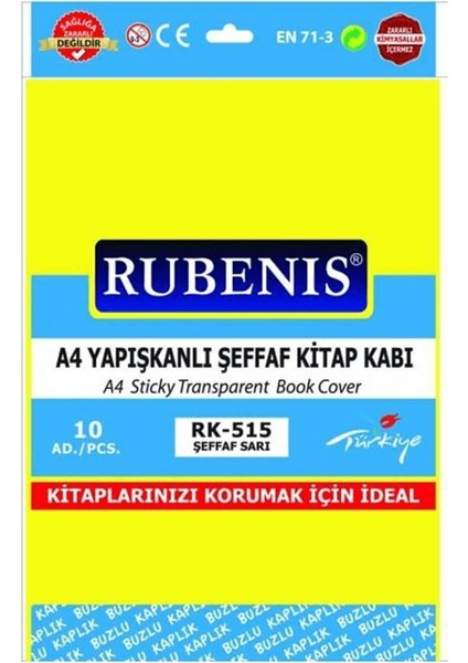 Kitap Kabı A4 Yapışkanlı Buzlu Şeffaf Sarı 10'lu