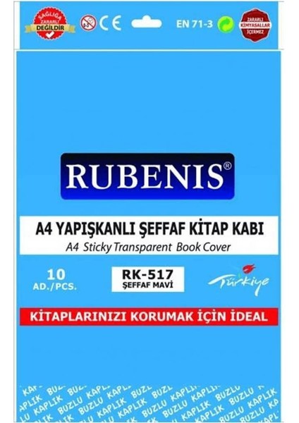 Defter Kabı A4 Buzlu Yapışkanlı Şeffaf Mavi 10'lu