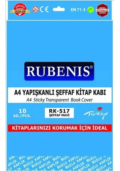 Defter Kabı A4 Buzlu Yapışkanlı Şeffaf Mavi 10'lu