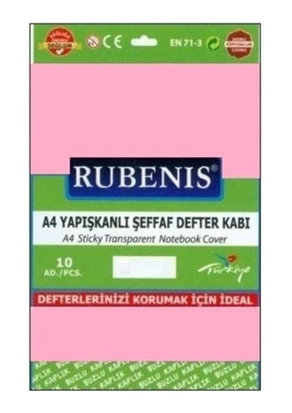 Kitap Kabı A4 Yapışkanlı Buzlu Şeffaf Pembe 10 Lu