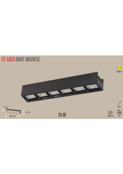 Ct 5825 24W Dante Magnetıc Spot Siyah 3200K Günışığı
