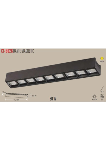 Ct-5826 36W Dante Magnetıc Spot Siyah 3200K Günışığı