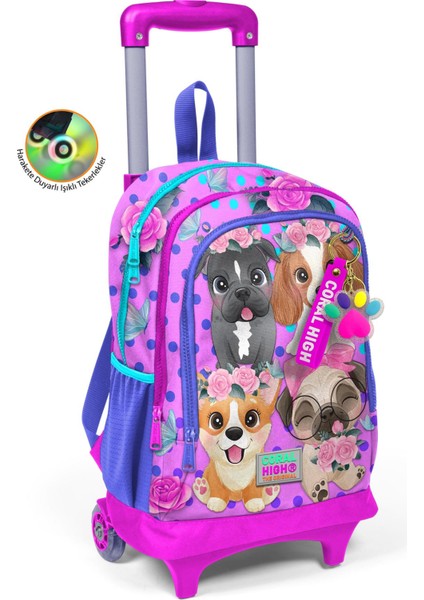 Kids Pembe Köpek Desenli Üç Bölmeli Çekçekli Okul Sırt Çantası 23950