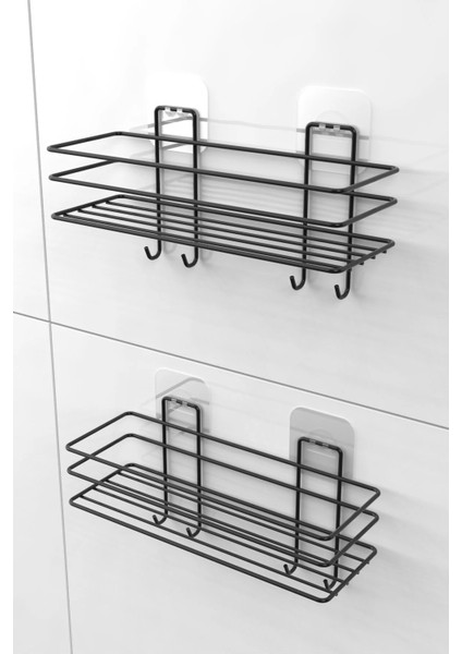 Yapışkanlı 4 Kancalı Banyo Rafı Banyo Şampuanlık Duşakabin Duş Askısı 2'li Set modelleri